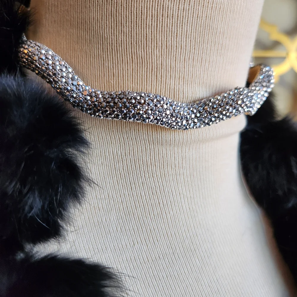 Skinny Collar With Crystals & Goldtone Hardware Statement Necklace - Picture 8 of 14